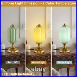 Vintage Green Glass Table Lamp, Art Deco Mid Century Modern Bedside Lamp, Bed