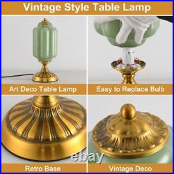 Vintage Green Glass Table Lamp, Art Deco Mid Century Modern Bedside Lamp, Bed
