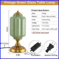 Vintage Green Glass Table Lamp, Art Deco Mid Century Modern Bedside Lamp, Bed