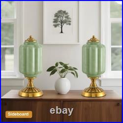 Vintage Green Glass Table Lamp, Art Deco Mid Century Modern Bedside Lamp, Bed