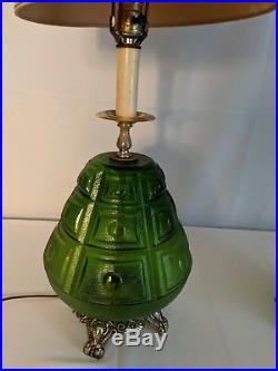 Vintage Green Lamps Pair Glass And Brass Art Deco Retro Lights