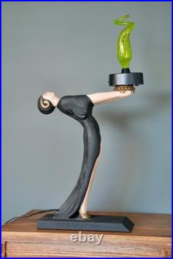 Vintage Green Plasma Light Art Deco Lady Sculpture Table Lamp Lightning Art