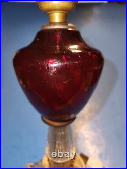 Vintage HOUZEX 12 Ruby & Clear Glass HOUZE Boudoir Table Lamp Light