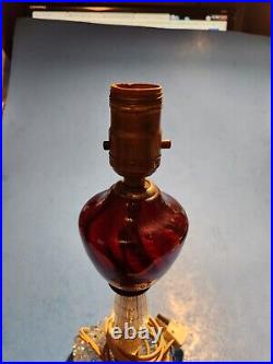 Vintage HOUZEX 12 Ruby & Clear Glass HOUZE Boudoir Table Lamp Light