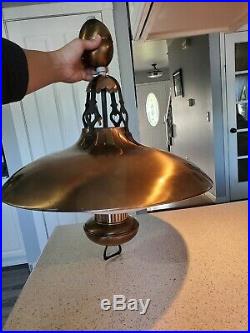 Vintage Hanging Light Lamp UFO Saucer Kitchen Atomic Brass Mid Century Art Deco