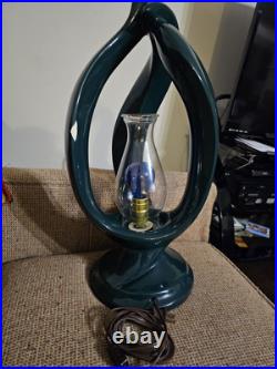 Vintage Harris Lamp of Elegance Chipped Ceramic Green Art Deco Electric Lamp