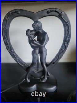 Vintage Heart Kissing Lovers Art Deco Nouveau Black Table Lamp Nude Couple