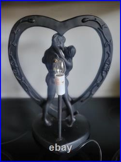 Vintage Heart Kissing Lovers Art Deco Nouveau Black Table Lamp Nude Couple