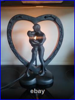 Vintage Heart Kissing Lovers Art Deco Nouveau Black Table Lamp Nude Couple