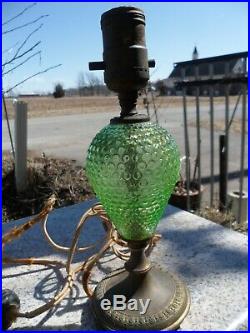 Vintage Hobnail Green Uranium Depression Glass Table Vaseline Lamp Art Deco