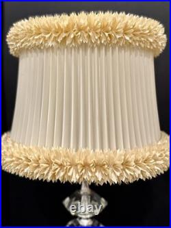 Vintage Hollywood Regency Pair Stacked Crystal Like Lamps Original Shades
