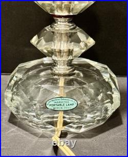 Vintage Hollywood Regency Pair Stacked Crystal Like Lamps Original Shades
