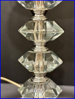Vintage Hollywood Regency Pair Stacked Crystal Like Lamps Original Shades