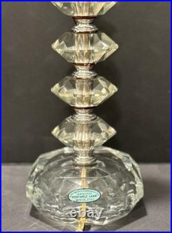Vintage Hollywood Regency Pair Stacked Crystal Like Lamps Original Shades