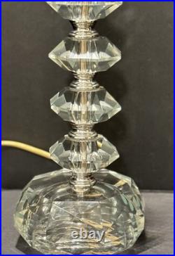 Vintage Hollywood Regency Pair Stacked Crystal Like Lamps Original Shades