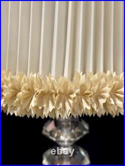 Vintage Hollywood Regency Pair Stacked Crystal Like Lamps Original Shades