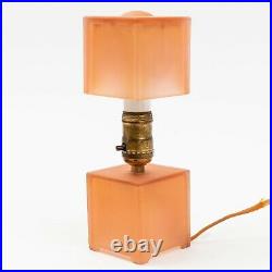 Vintage Houze Glass Cube Art Deco Depression Era Pink Lamp 9.75 Tall with Bulb