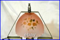 Vintage Houzex Pink Satin Glass Hand Painted Art Deco Lamp 1930's-1940's