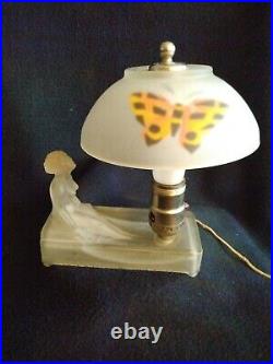 Vintage Houzze Frosted Glass Art Deco Nude Lady Lamp Works