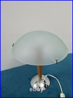 Vintage Ikea Kvintol Art Deco Style Frosted Glass Wood Chrome Table Lamp