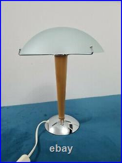 Vintage Ikea Kvintol Art Deco Style Frosted Glass Wood Chrome Table Lamp