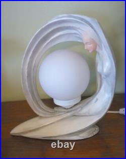 Vintage Ivory Art Deco Nude Lady Woman Holding Globe Figural Statue Lamp