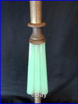 Vintage Jadite Floor Lamp Smoke Stand Rewired Art Deco Brass Accents Cast