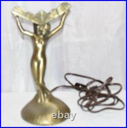 Vintage L & L WMC Electric Brass Tabletop Lamp of Woman Art Deco