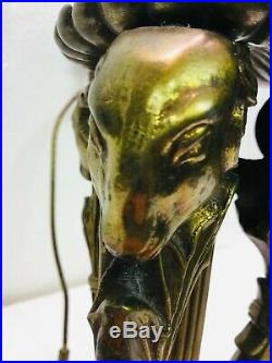 Vintage Lamp Base Neoclassical Art Deco Rams Heads Green Onyx Colonial Premiere