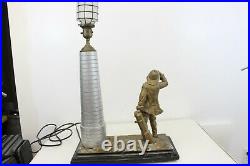 Vintage Lighthouse & Lightkeeper Sailor Caretaker Metal Lamp Art Deco Working