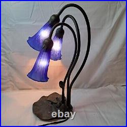 Vintage Lilly Table Desk Lamp With 3 Cobalt Blue Tulip Shades Speckled Look