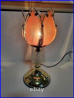 Vintage Lotus 6 Petal Flower Touch Lamp 3way Working As Is Very Nice! Pink, Brass