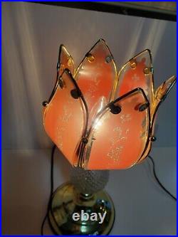 Vintage Lotus 6 Petal Flower Touch Lamp 3way Working As Is Very Nice! Pink, Brass