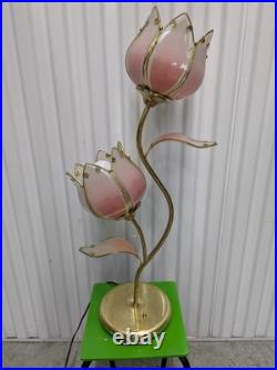 Vintage Lotus Pink Flower Tulips Brass Lamp Underwriters Laboratories Beautiful