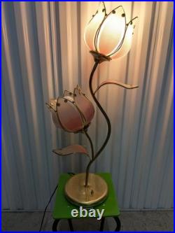 Vintage Lotus Pink Flower Tulips Brass Lamp Underwriters Laboratories Beautiful