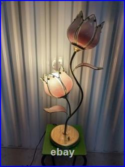 Vintage Lotus Pink Flower Tulips Brass Lamp Underwriters Laboratories Beautiful