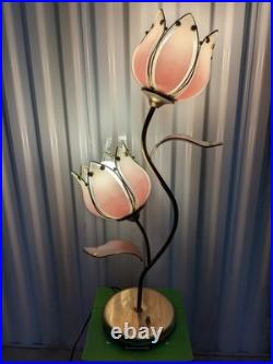 Vintage Lotus Pink Flower Tulips Brass Lamp Underwriters Laboratories Beautiful