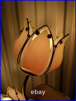 Vintage Lotus Pink Flower Tulips Brass Lamp Underwriters Laboratories Beautiful