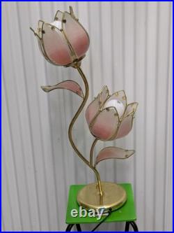 Vintage Lotus Pink Flower Tulips Brass Lamp Underwriters Laboratories Beautiful