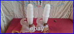 Vintage MCKEE Art Deco Frosted Glass Skyscraper Angels 2 Lamps