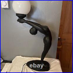 Vintage MCM Art Deco Nude Naked Lady Table Lamp Black Bending Backwards Works