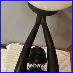 Vintage MCM Art Deco Nude Naked Lady Table Lamp Black Bending Backwards Works