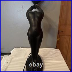 Vintage MCM Art Deco Nude Naked Lady Table Lamp Black Bending Backwards Works