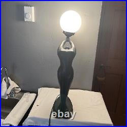 Vintage MCM Art Deco Nude Naked Lady Table Lamp Black Bending Backwards Works