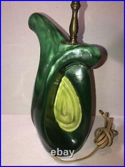 Vintage MCM Art Deco Retro Green Swirl Ceramic Lamp Fiberglass Shade Finial