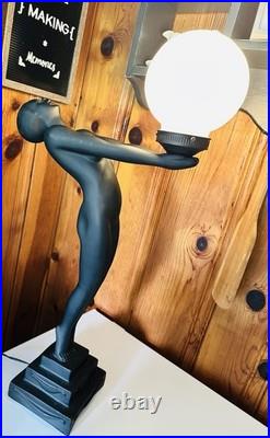 Vintage MCM Black Art Deco Nude Naked Lady Table Lamp