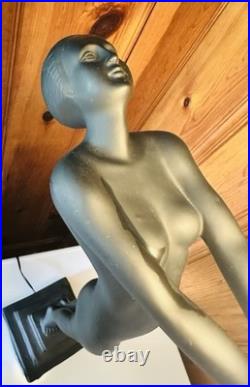 Vintage MCM Black Art Deco Nude Naked Lady Table Lamp