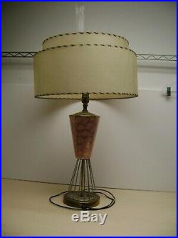 Vintage MID Century Atomic Pink Fiberglass Shade Art Deco Table Lamp