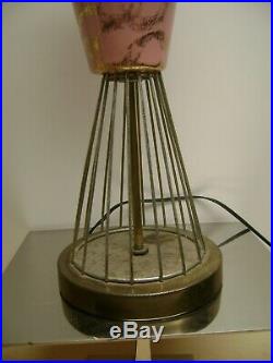 Vintage MID Century Atomic Pink Fiberglass Shade Art Deco Table Lamp