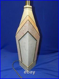 Vintage Maitland Smith Tessellated Marble Fossil Stone Art Deco Table Lamps